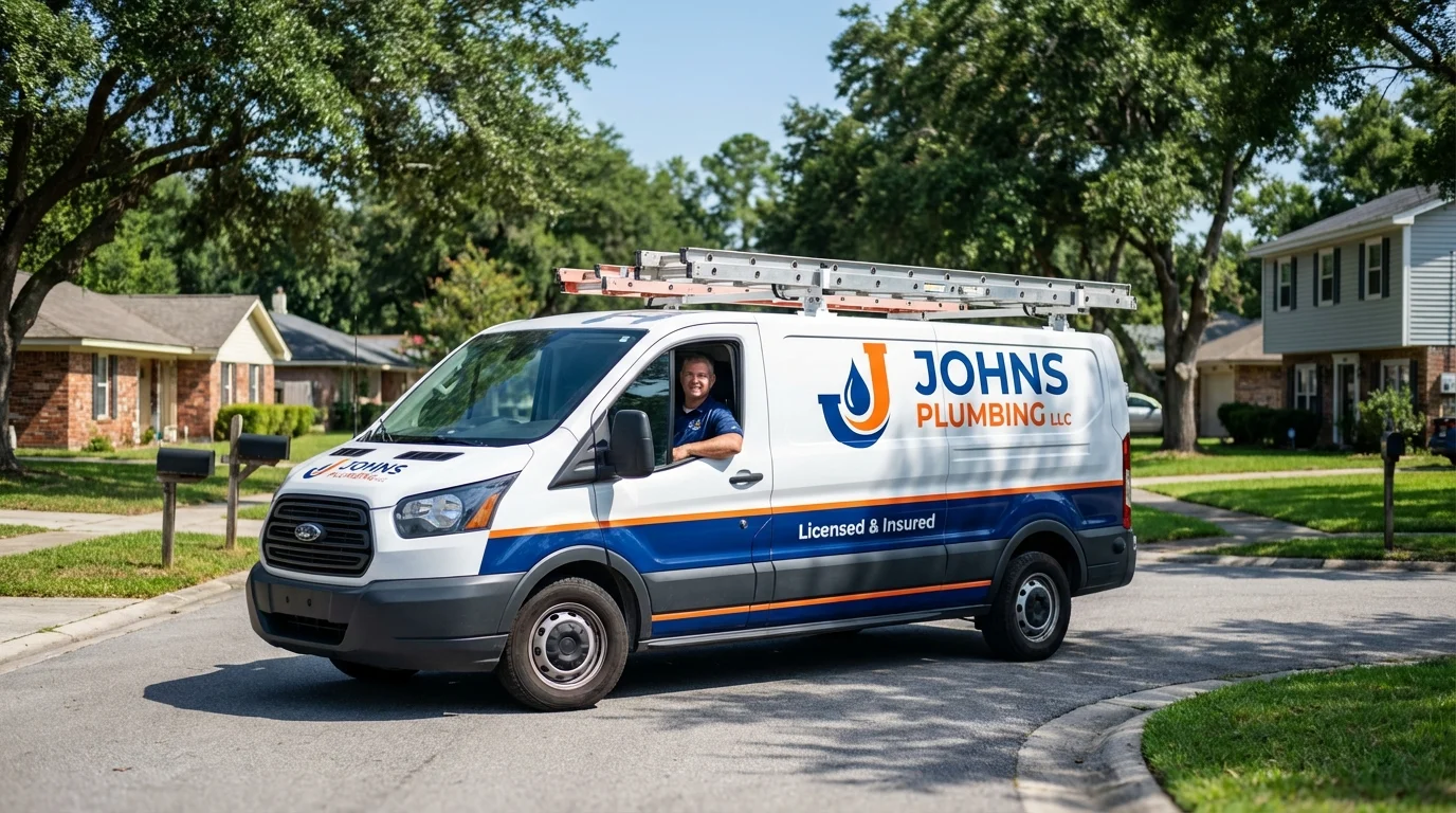 Johns Plumbing LLC service van in Sound Beach, NY