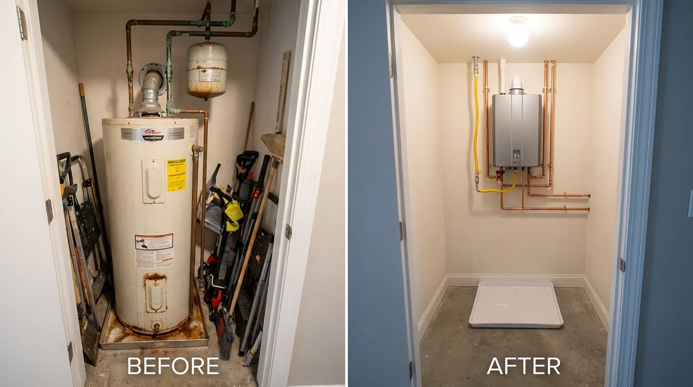 Tank water heater versus wall-mounted tankless unit comparison for Sound Beach, NY homeowners