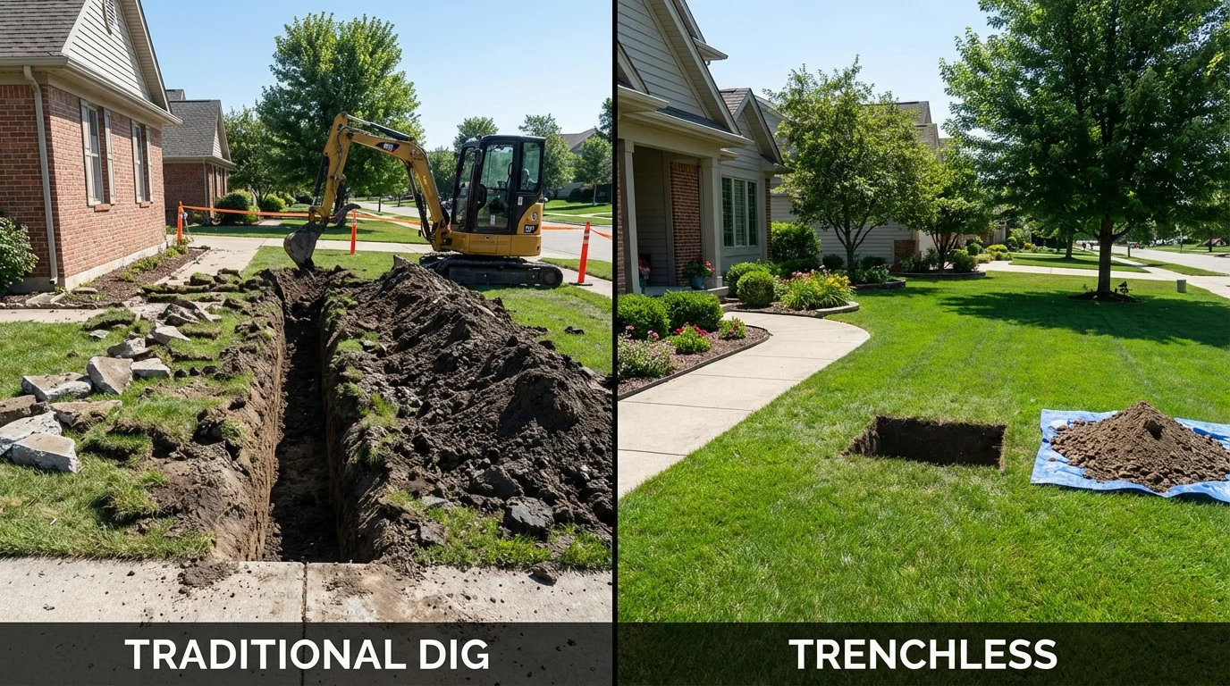 Trenchless sewer repair with minimal yard damage versus traditional excavation in Sound Beach, NY